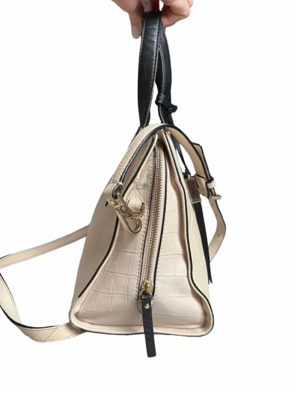 kate spade Cream and Black Croc-Embossed Leather Shoulder Bag - Picture 6 of 10
